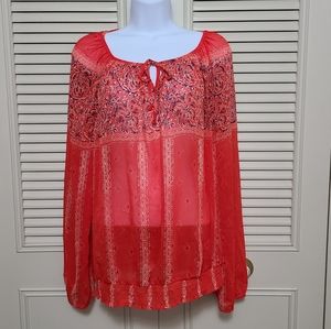 Lucky Brand Sheer Long Sleeve Blouse